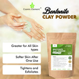 Cosmic Element Bentonite Clay Powder 100% Pure & Unrefined Calcium Bentonite Clay - Heavy Metal Detox and Cleanse ! Sourced from India - CosmicElement