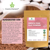French Pink Montmorrillonite Clay Powder (French Rose Clay), Vegan Food Grade, Healing Clay for Face Mask Skin Care Detox, Clay Mask for Blackheads and Pores, 4 Ounce - Cosmic Element - CosmicElement
