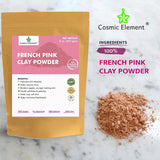 French Pink Montmorrillonite Clay Powder (French Rose Clay), Vegan Food Grade, Healing Clay for Face Mask Skin Care Detox, Clay Mask for Blackheads and Pores, 4 Ounce - Cosmic Element - CosmicElement