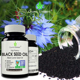 Organic Black Seed Oil 500mg - 60 Softgel Capsules (Non-GMO) Premium Cold-Pressed Nigella Sativa - Black Cumin Seed Oil with Omega 3, 6, 9 - Darkest, Highest TQ Content - CosmicElement