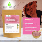 French Pink Montmorrillonite Clay Powder (French Rose Clay), Vegan Food Grade, Healing Clay for Face Mask Skin Care Detox, Clay Mask for Blackheads and Pores, 4 Ounce - Cosmic Element - CosmicElement