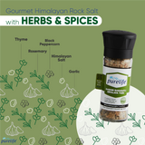 Purelife Himalayan Salt with Mixed Herbs & Spices- Gourmet Natural Crystal Rock Salt and Spice Blend with Minerals in Classy Glass Jar (3.7 Oz Mill)