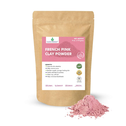 French Pink Montmorrillonite Clay Powder (French Rose Clay), Vegan Food Grade, Healing Clay for Face Mask Skin Care Detox, Clay Mask for Blackheads and Pores, 4 Ounce - Cosmic Element
