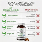 Organic Black Seed Oil Capsules-120 Softgel Capsules (Non-GMO) Premium Cold-Pressed Nigella Sativa - Black Cumin Seed Oil with Omega 3, 6, 9 - Darkest, Highest TQ Content - CosmicElement