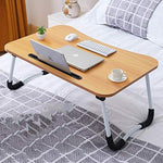 Cosmic Element Foldable Laptop Table, Portable Laptop Bed Tray Table Folding Dormitory Table Notebook Stand Reading Holder Breakfast Serving Bed Tray with Tablet Slots for Bed/Couch- Wood - CosmicElement