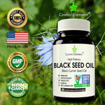 Organic Black Seed Oil 500mg - 60 Softgel Capsules (Non-GMO) Premium Cold-Pressed Nigella Sativa - Black Cumin Seed Oil with Omega 3, 6, 9 - Darkest, Highest TQ Content - CosmicElement