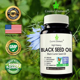 Organic Black Seed Oil 500mg - 60 Softgel Capsules (Non-GMO) Premium Cold-Pressed Nigella Sativa - Black Cumin Seed Oil with Omega 3, 6, 9 - Darkest, Highest TQ Content - CosmicElement