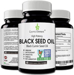 Organic Black Seed Oil 500mg - 60 Softgel Capsules (Non-GMO) Premium Cold-Pressed Nigella Sativa - Black Cumin Seed Oil with Omega 3, 6, 9 - Darkest, Highest TQ Content - CosmicElement
