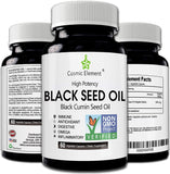 Organic Black Seed Oil 500mg - 60 Softgel Capsules (Non-GMO) Premium Cold-Pressed Nigella Sativa - Black Cumin Seed Oil with Omega 3, 6, 9 - Darkest, Highest TQ Content - CosmicElement