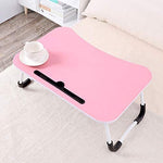 Cosmic Element Foldable Laptop Table, Portable Laptop Bed Tray Table Folding Dormitory Table Notebook Stand Reading Holder Breakfast Serving Bed Tray with Tablet Slots for Bed/Couch- Wood - CosmicElement