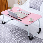 Cosmic Element Foldable Laptop Table, Portable Laptop Bed Tray Table Folding Dormitory Table Notebook Stand Reading Holder Breakfast Serving Bed Tray with Tablet Slots for Bed/Couch- Wood - CosmicElement