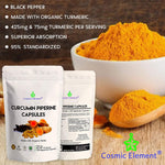 Cosmic Element Curcumin Piperine Capsules, Anti-Inflammatory Powder with Turmeric and Black Pepper for Joint Support and Pain Relief | USDA Organic Supplement - 500 mg (120 Vegetable Capsules) - CosmicElement