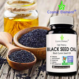 Organic Black Seed Oil 500mg - 60 Softgel Capsules (Non-GMO) Premium Cold-Pressed Nigella Sativa - Black Cumin Seed Oil with Omega 3, 6, 9 - Darkest, Highest TQ Content - CosmicElement