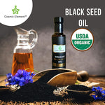 USDA Organic Black Seed Oil 8.4 Fl Oz Certified 100% Virgin, Cold Pressed, Glass Bottle, Omega 3 6 9 - Nigella Sativa Black Cumin - Antioxidant for Immune Support, Joints, Digestion, Hair & Skin - CosmicElement