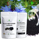 Cosmic Element Black Seed Powder Capsules - Source of Omega 3 6 9 - Nigella Sativa Black Cumin Seeds - Super antioxidant for Immune Support, Joints, Digestion, Hair & Skin - 120 Vegetable Powder Caps - CosmicElement
