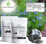 Cosmic Element Black Seed Powder Capsules - Source of Omega 3 6 9 - Nigella Sativa Black Cumin Seeds - Super antioxidant for Immune Support, Joints, Digestion, Hair & Skin - 120 Vegetable Powder Caps - CosmicElement