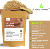 100% Pure Cosmic Element Licorice Root Powder - Pure Glycyrrhiza glabra | Mulethi | Yashtimadhu- - Natural, Halal and ISO Certified, Natural Expectorant, Soothes Sore Throat, Candy Flavoring Agent, Superfood - 8oz (227g) - CosmicElement