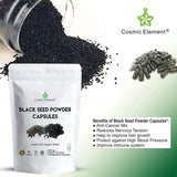 Cosmic Element Black Seed Powder Capsules - Source of Omega 3 6 9 - Nigella Sativa Black Cumin Seeds - Super antioxidant for Immune Support, Joints, Digestion, Hair & Skin - 120 Vegetable Powder Caps - CosmicElement