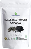 Cosmic Element Black Seed Powder Capsules - Source of Omega 3 6 9 - Nigella Sativa Black Cumin Seeds - Super antioxidant for Immune Support, Joints, Digestion, Hair & Skin - 120 Vegetable Powder Caps - CosmicElement