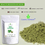 Pure Neem Powder Capsules | Pure Wild Crafted Neem Leaf Powder | Very Bitter Neem Supplement for Skin Hair| Azadirachta Indica (450 mg - 60 Veg Capsules) - CosmicElement