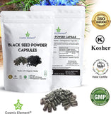 Cosmic Element Black Seed Powder Capsules - Source of Omega 3 6 9 - Nigella Sativa Black Cumin Seeds - Super antioxidant for Immune Support, Joints, Digestion, Hair & Skin - 120 Vegetable Powder Caps - CosmicElement