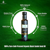 USDA Organic Black Seed Oil 8.4 Fl Oz Certified 100% Virgin, Cold Pressed, Glass Bottle, Omega 3 6 9 - Nigella Sativa Black Cumin - Antioxidant for Immune Support, Joints, Digestion, Hair & Skin - CosmicElement